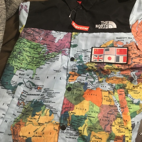 tnf x supreme world map jacket